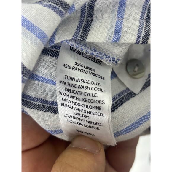 Calypso St Barth Striped Linen Blend Button Front Tie Hem Top Blouse Small - Picture 3 of 8